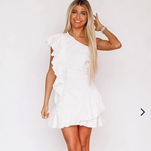 One shoulder white ruffle dress